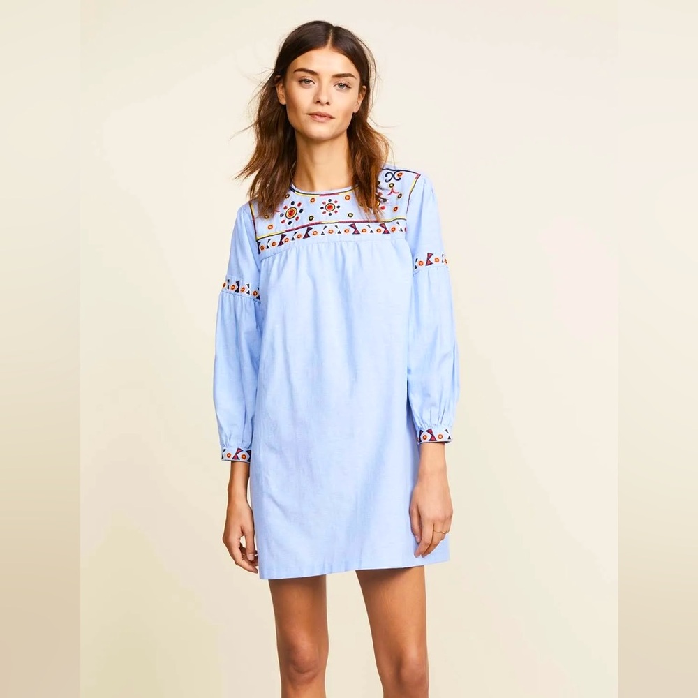 English Factory Embroidered Shift Chambray Denim Dress
